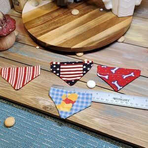 #40 Set of Four Mini Dog Cat Kitten Bandanas, Slips over Your Collar